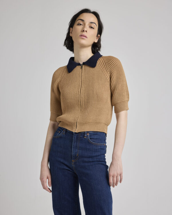 Baby Zip Camel Collar Cardigan – Short Sleeves
