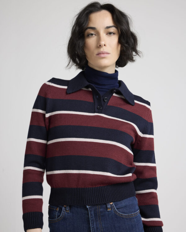 Bordeaux Striped Polo Shirt - Long Sleeves