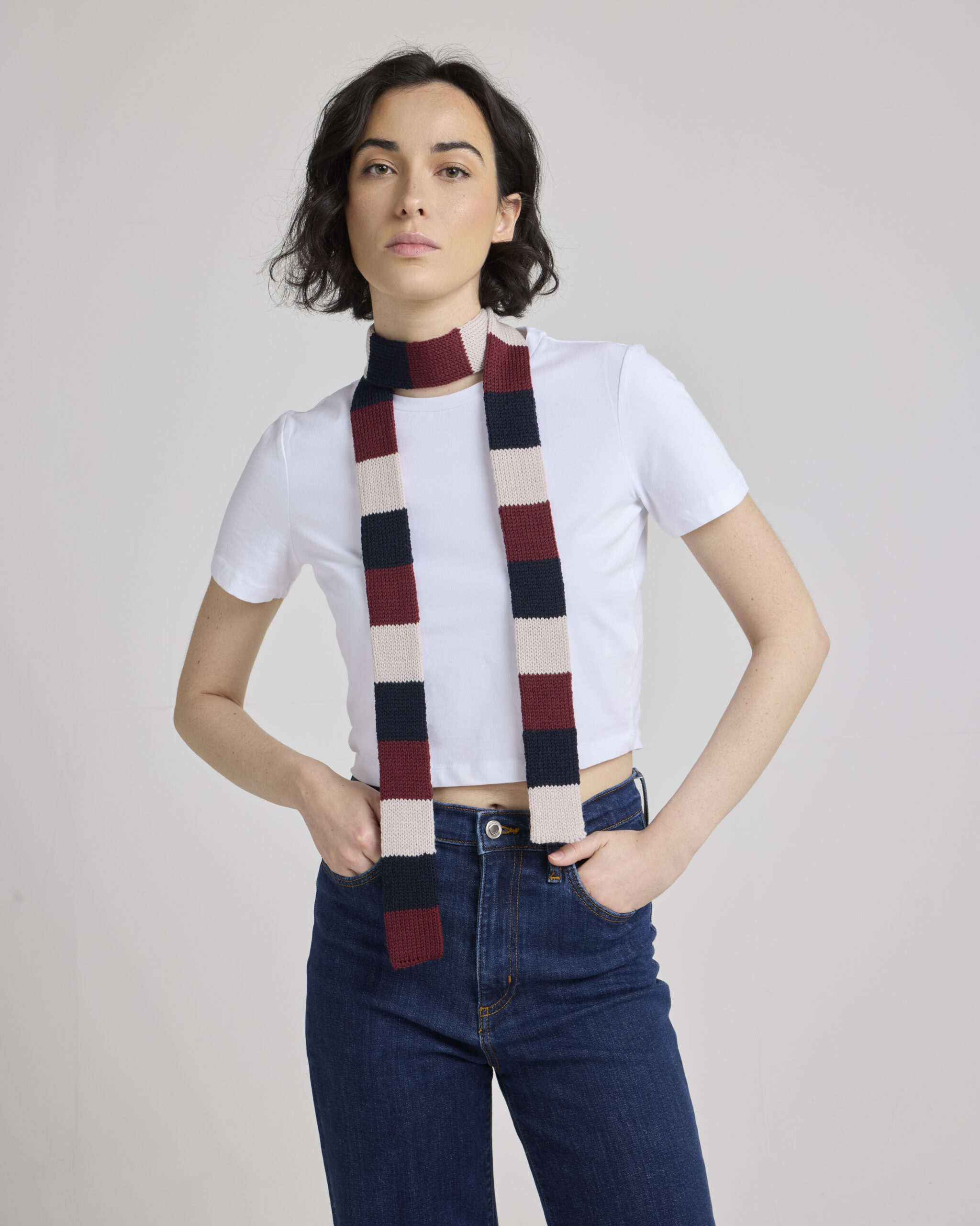 Bordeaux Pink Blue Striped Scarf